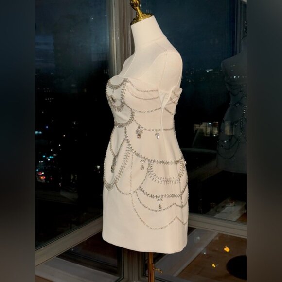 🆕 SIMKHAI 🧿 NWOT Arta Crystal Embellished Bustier Mini Dress, White, Sz US 2 - Picture 9 of 16